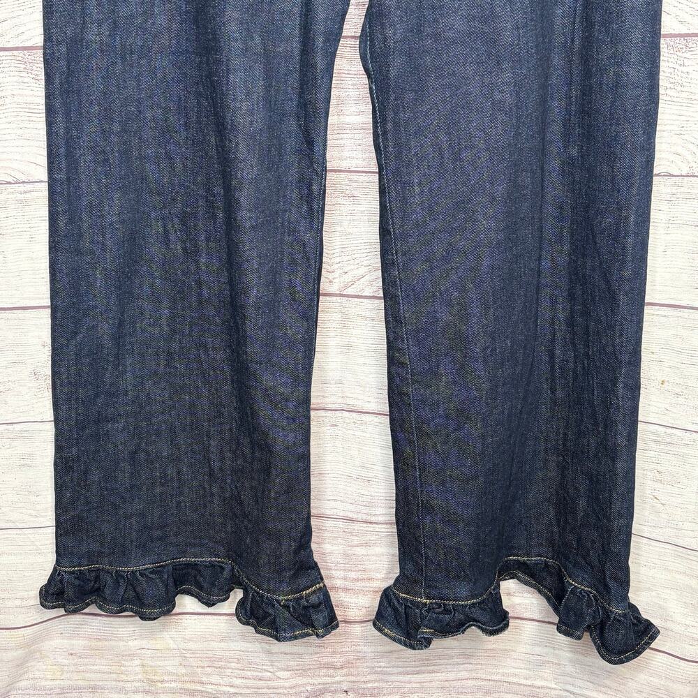Maeve Colette Ruffle Hem High Rise Wide Leg Dark Wash Cropped Jeans Size 32 Tall - Picture 9 of 12
